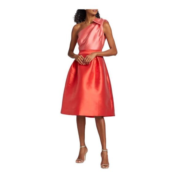 Teri Jon One Shoulder Colorblocked Satin Cocktail Dress Size 6 - Picture 4 of 13